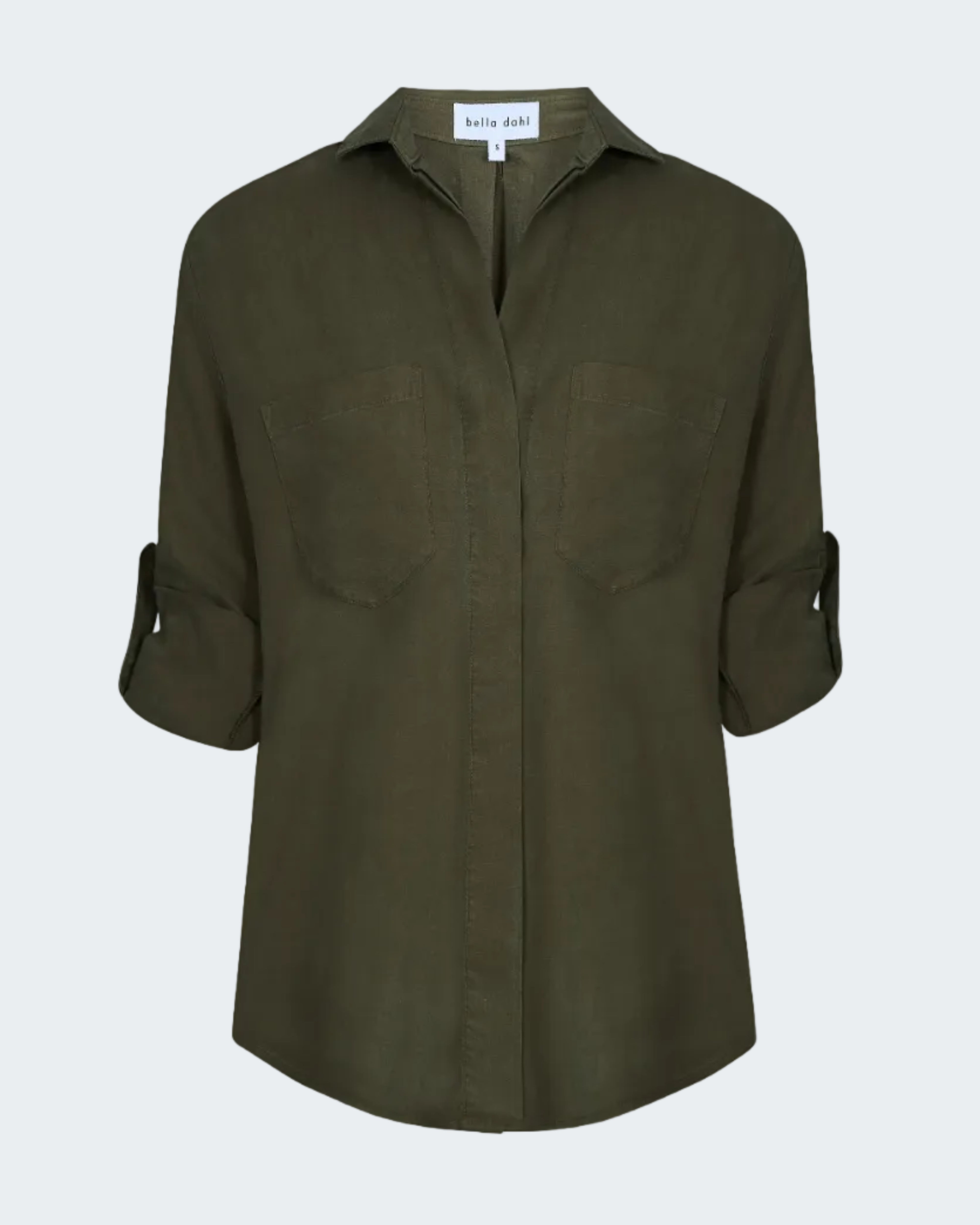 Split Back Button Down Shirt in Olive Night
