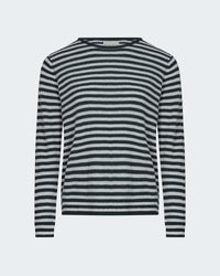 Little Stripe Cashmere Crew in Breen Mozarella