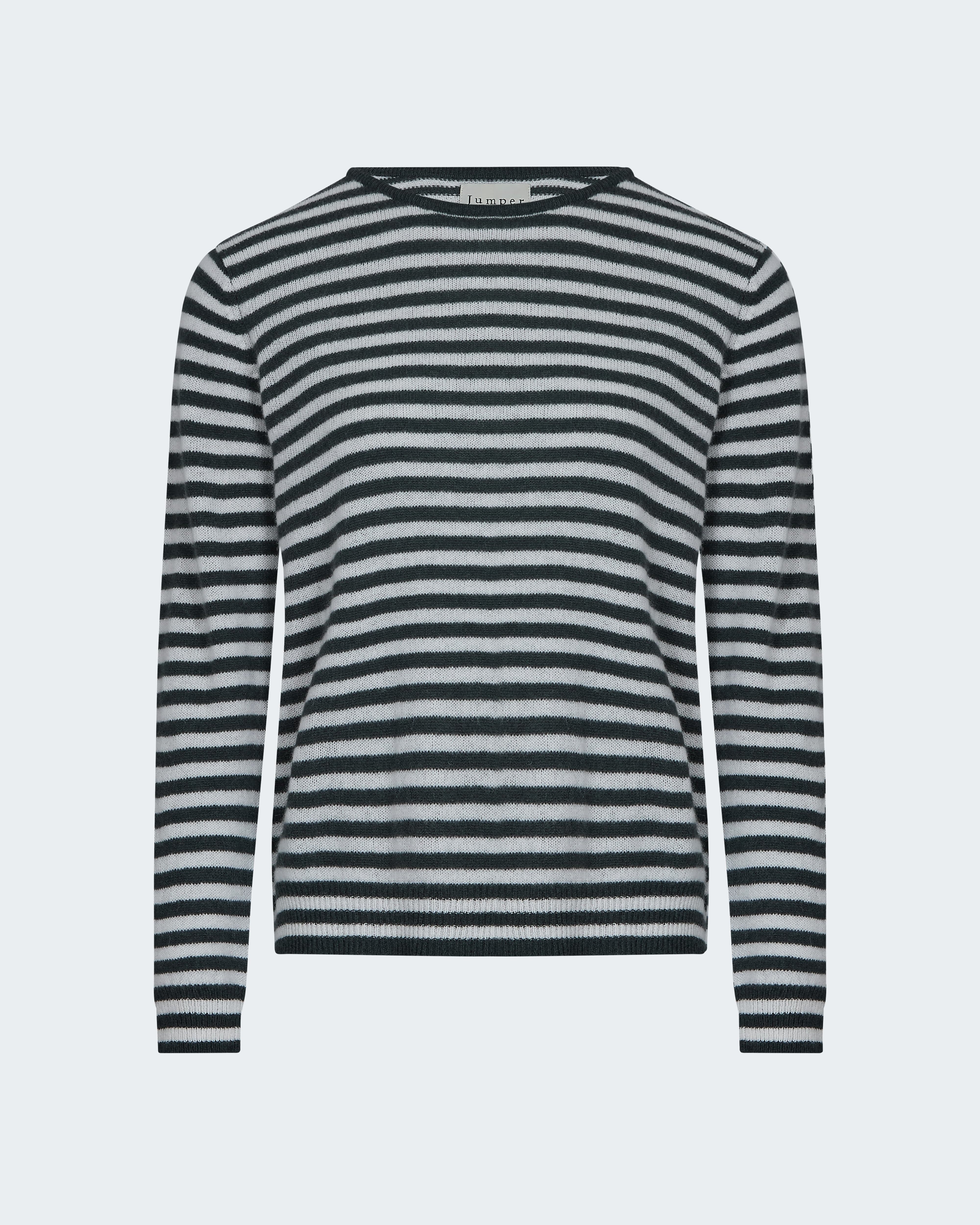 Little Stripe Cashmere Crew in Breen Mozarella