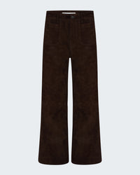 Le Slim Palazzo with Modernist Pockets in Suede Brown