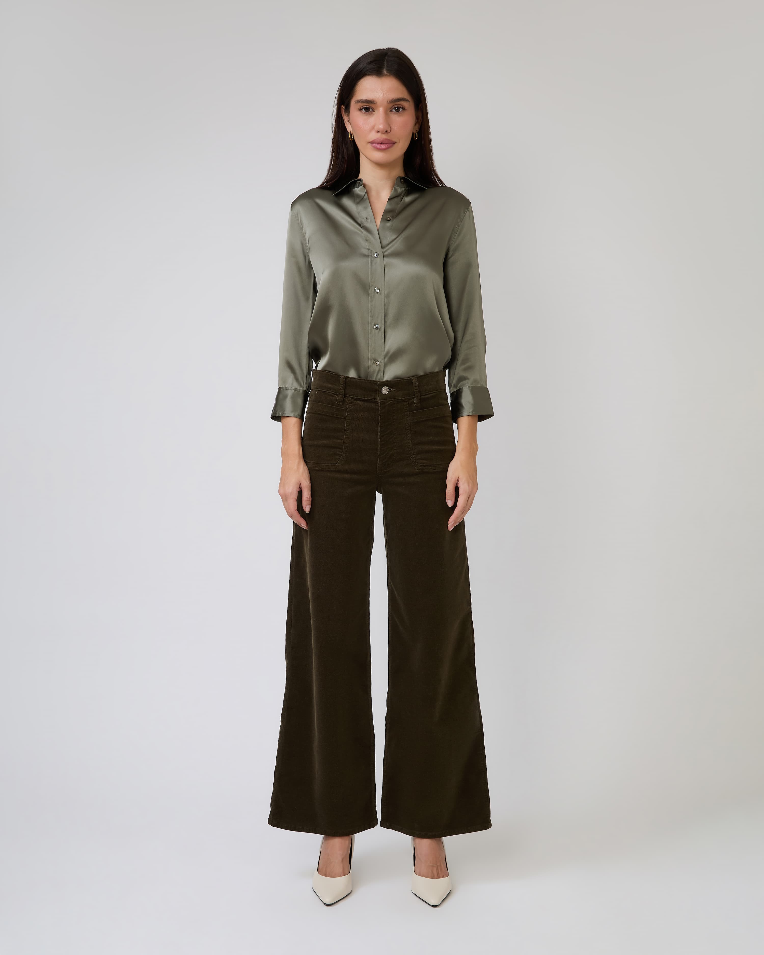 Slim Palazzo with Modernist Pockets in Rich Military Cord
