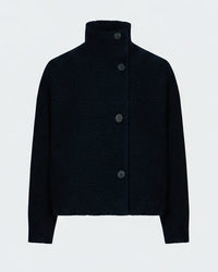 Cropped Funnel Neck Jacket in Navy Boucle