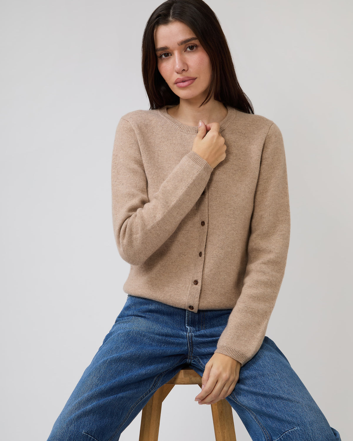 Stretch Cashmere Cardigan Almond