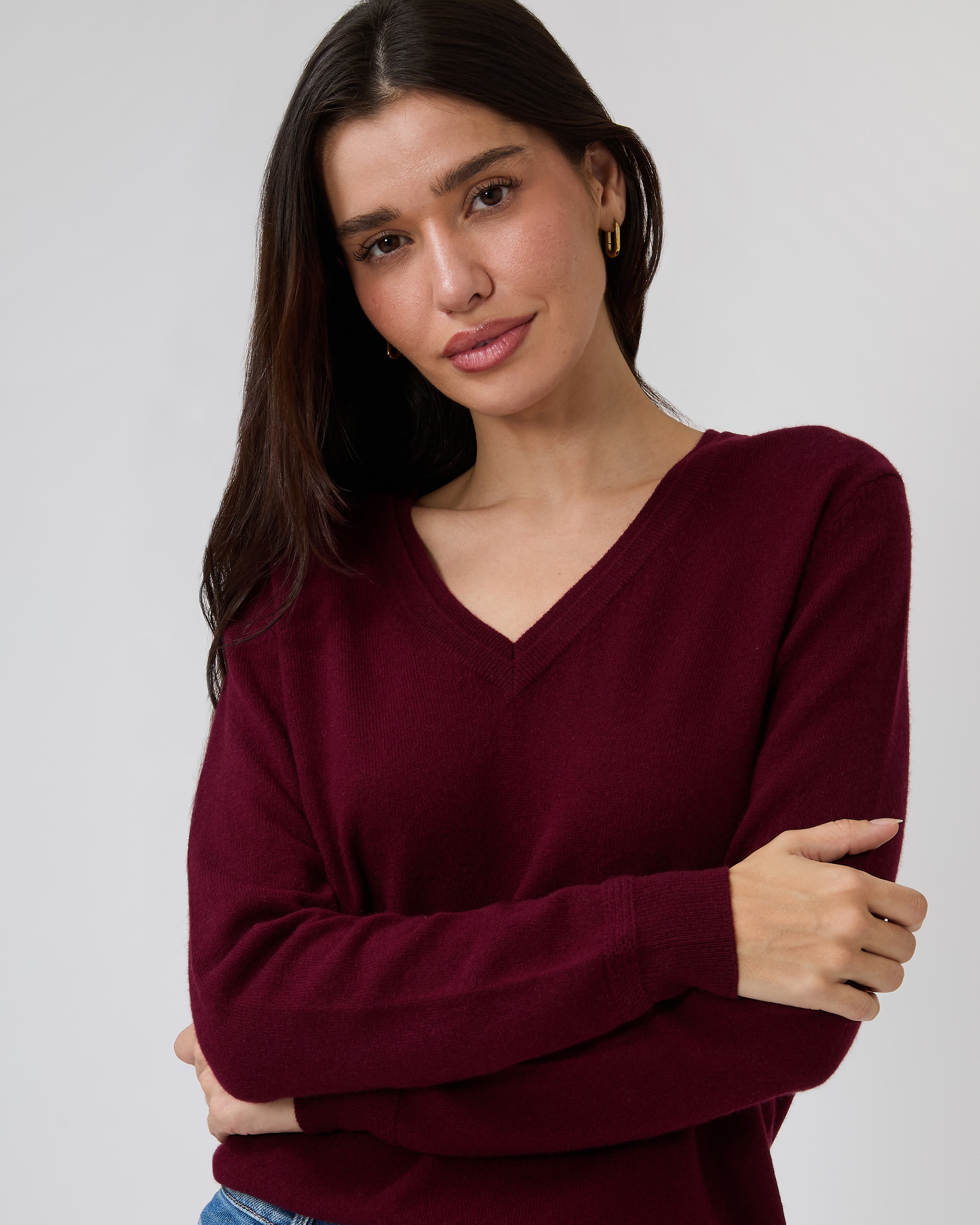 Double V-Neck Sweater in Burgundy