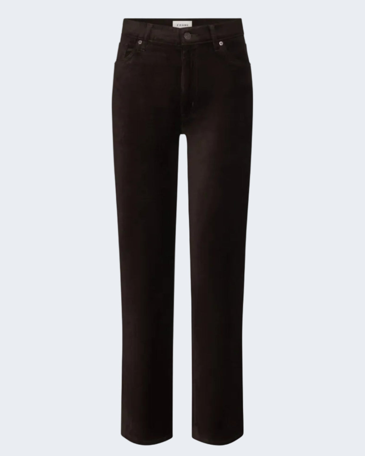Dark brown cropped jeans with a straight-leg fit, shown flat against a light gray background.
