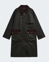 Kirklees Long Wax Jacket in Fern Shadow Classic
