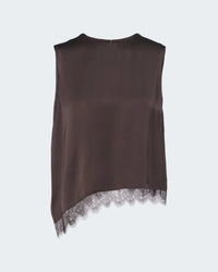 Asymmetric Lace Trim Shell in Iron