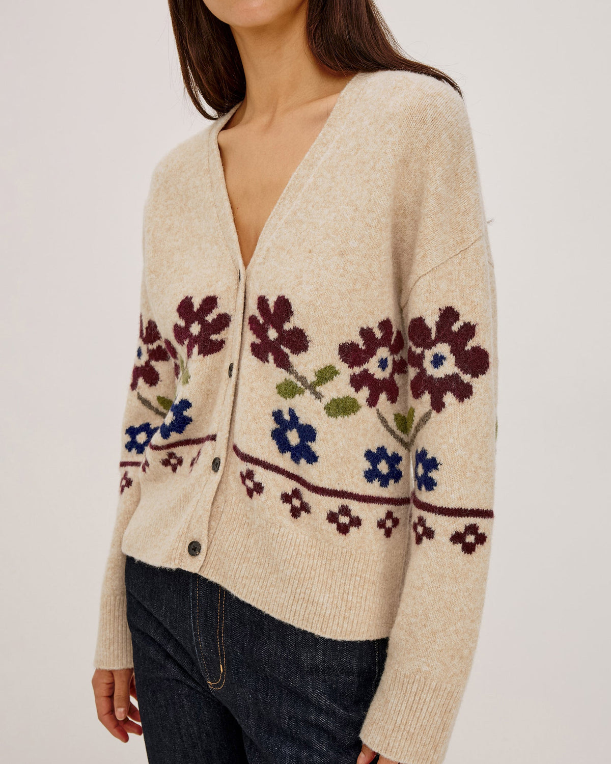 Saffron Cardigan in Oat Floral