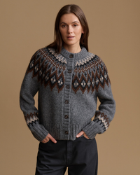 The Thatcher Crewneck Cardigan in Charcoal