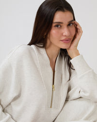 Sally Half Zip Sweat in Ivory Marl