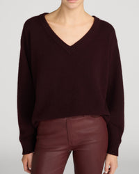 Cashmere V-Neck Sweater in Currant