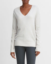 Casual V Neck Sweater in Heather White