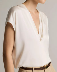 Double V-Neck Top in Off White