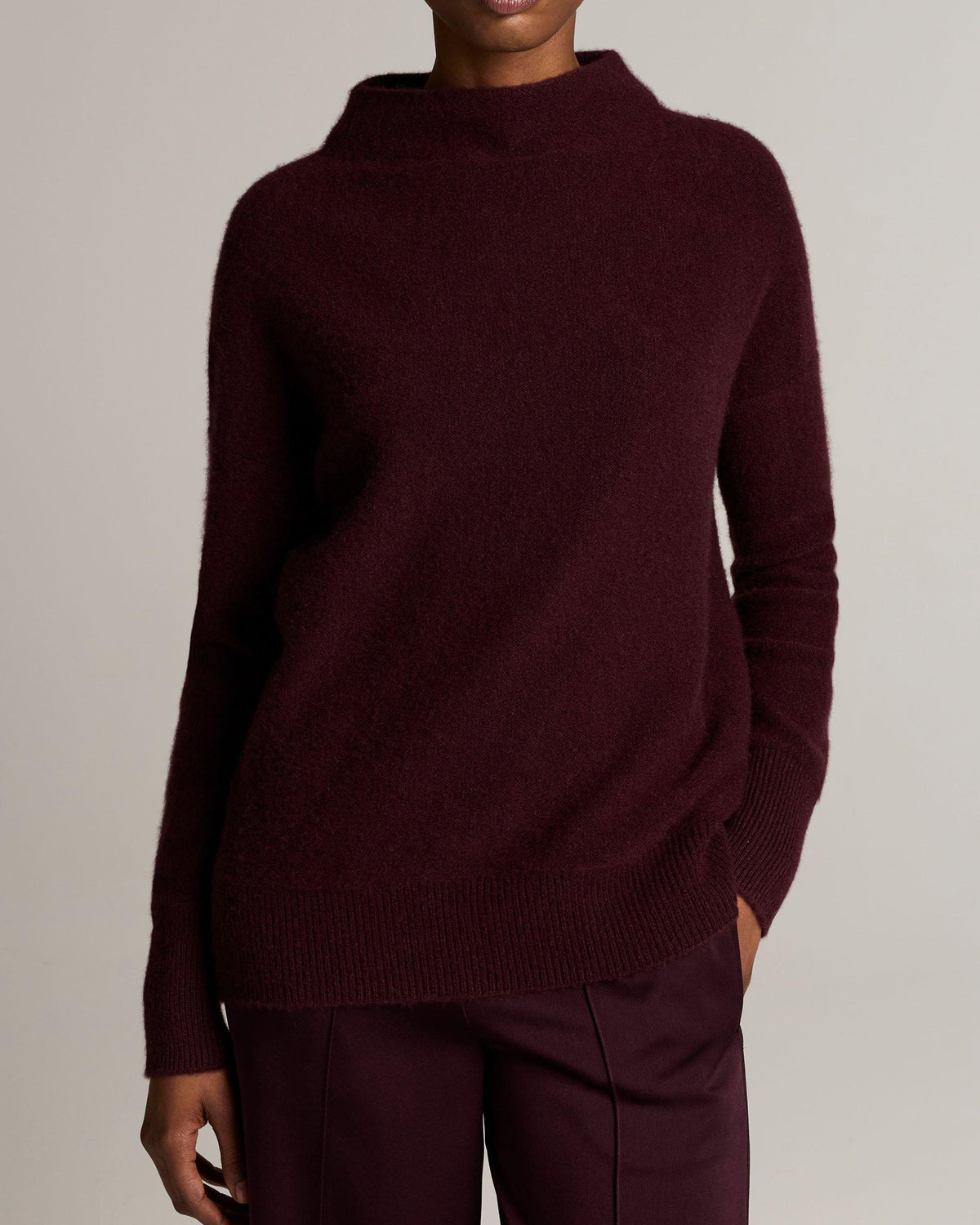 Boiled Funnel Neck Sweater in Blackberry