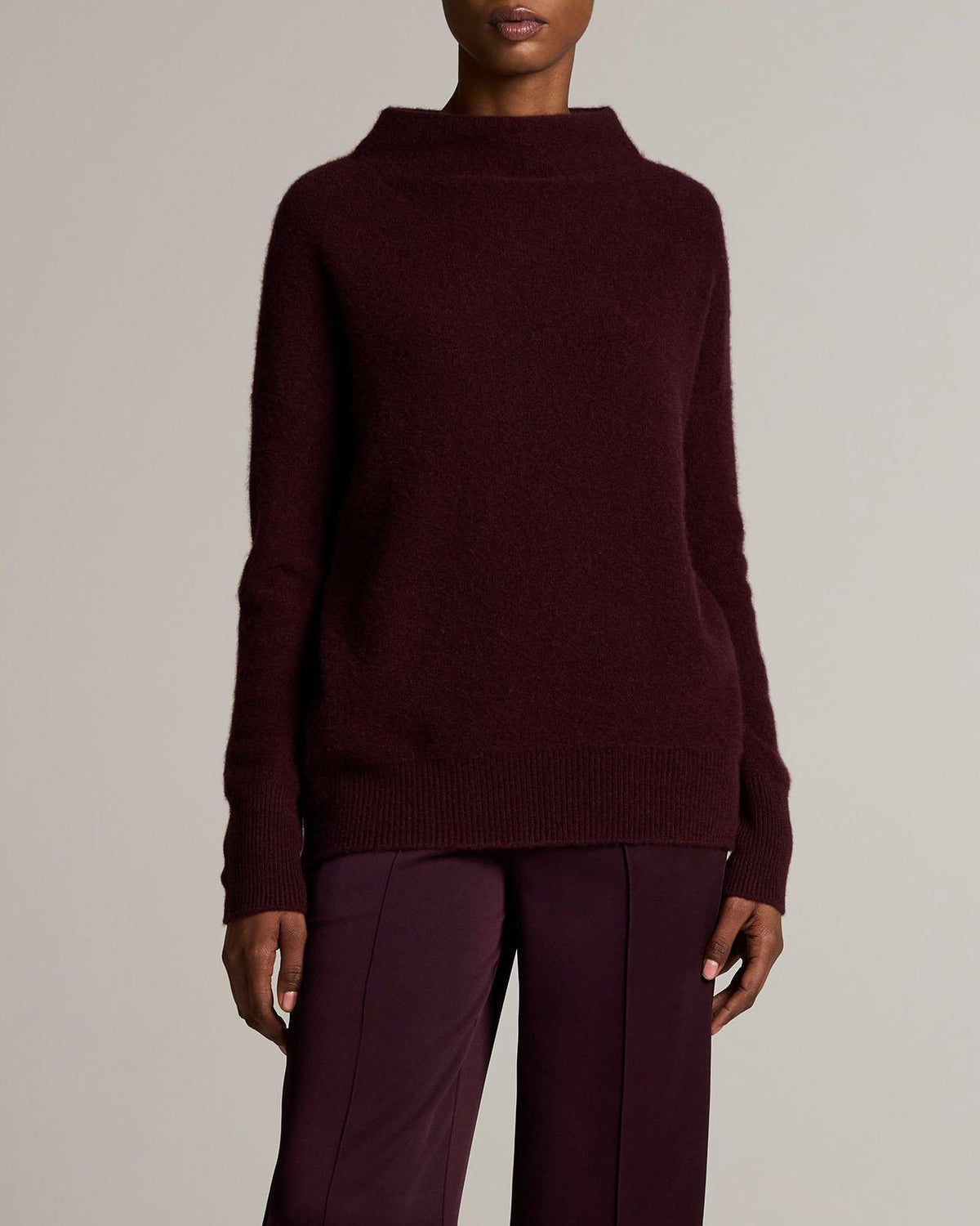 Boiled Funnel Neck Sweater in Blackberry