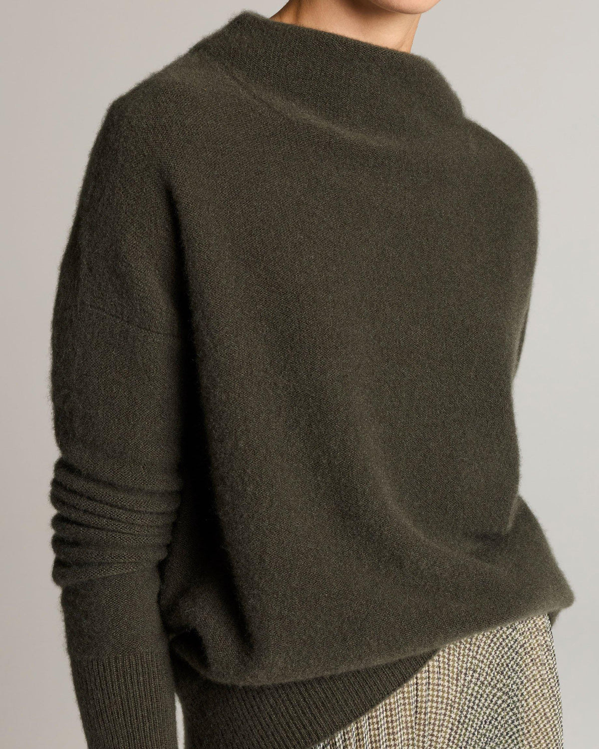 Boiled Funnel Neck Sweater in Dark Moss