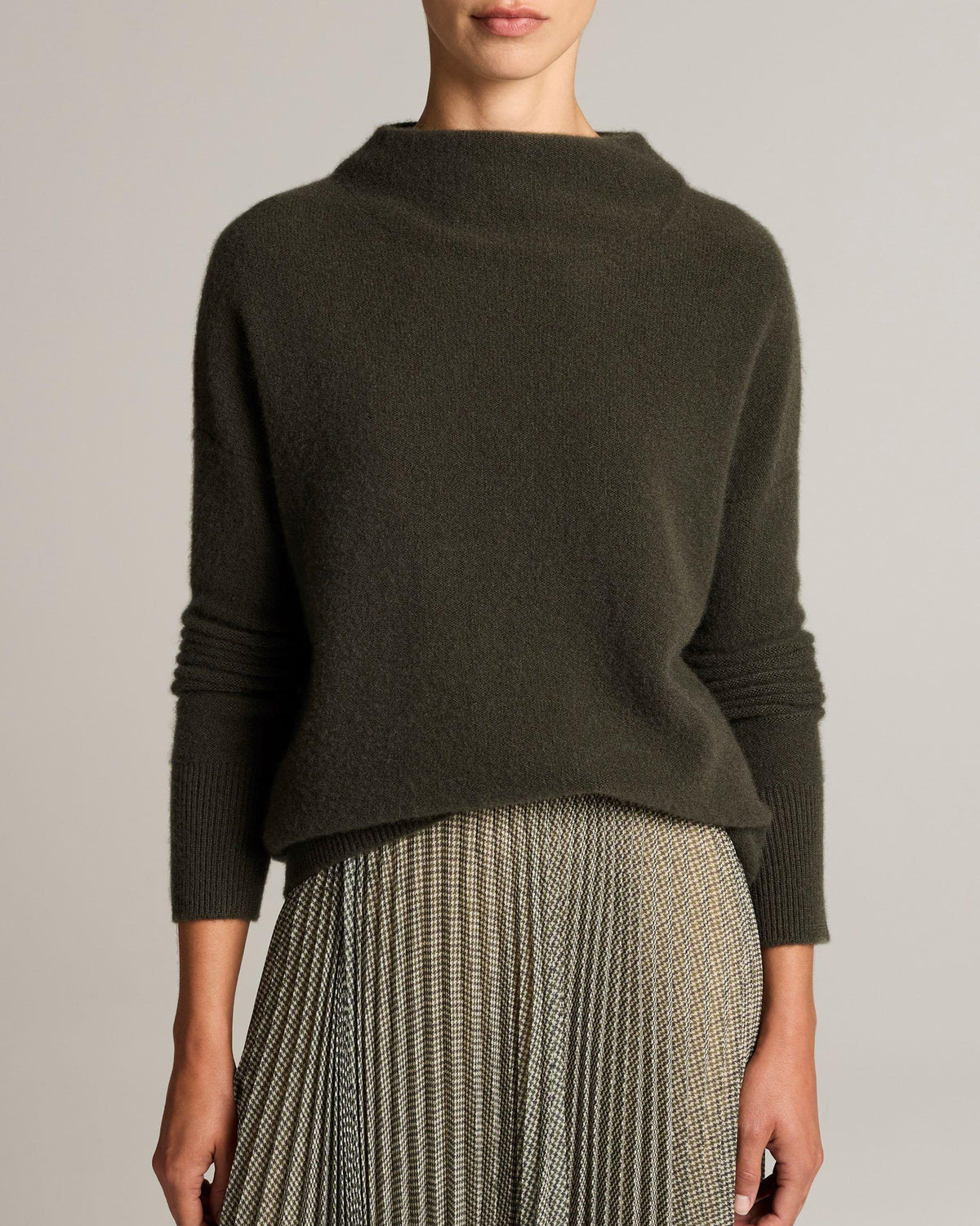 Boiled Funnel Neck Sweater in Dark Moss