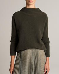 Boiled Funnel Neck Sweater in Dark Moss