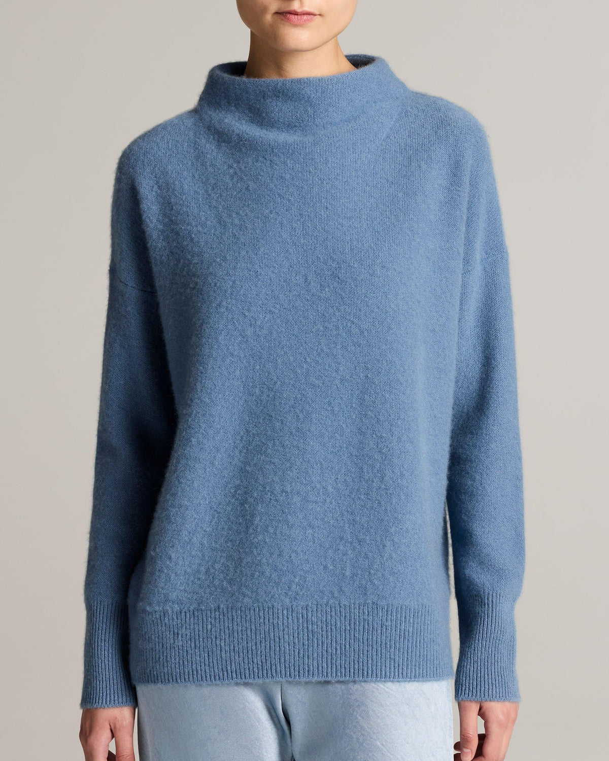 Boiled Funnel Neck Sweater in Blue Slate