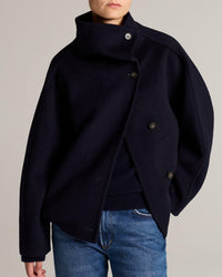 Wool Cashmere Funnel Neck Jacket in Midnight