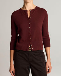 Metal Button Cardigan in Black Rose