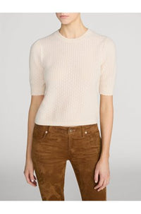 Gathered Honeycomb Sweater in Cream