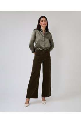 Slim Palazzo with Modernist Pockets in Rich Military Cord