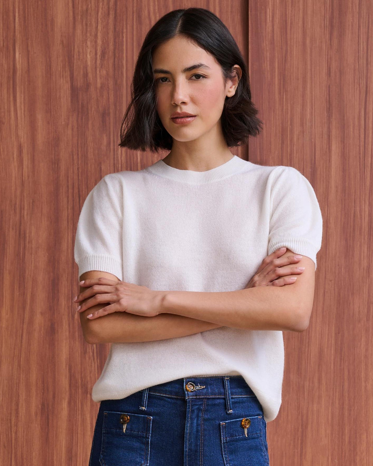 Cashmere Short Sleeve Crew in Cream