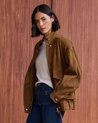 Tunnell Aviator Suede Jacket in Tan
