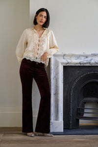 Clean Front High Rise Laurel Canyon in Burgundy Velvet