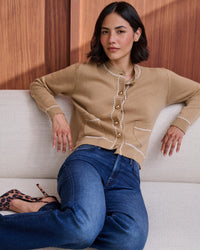 Braid Trim Cardigan in Camel Cream