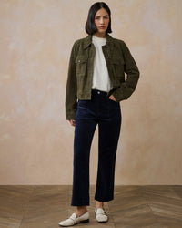 Quincy Ankle Straight Trouser in Navy Cord