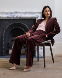 Sasha Wide Trouser in Burgundy Velvet