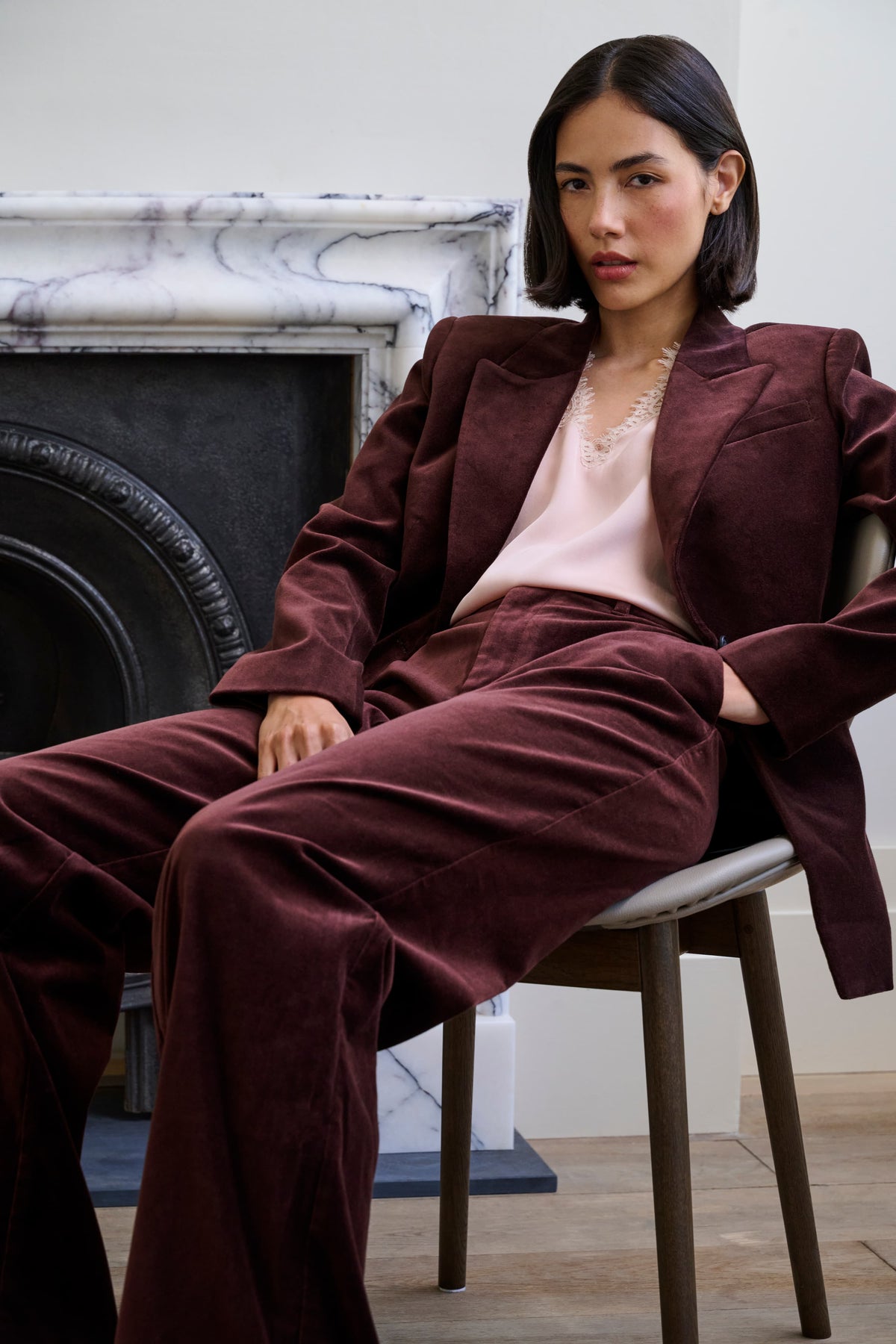 Chelsee Blazer in Burgundy Velvet
