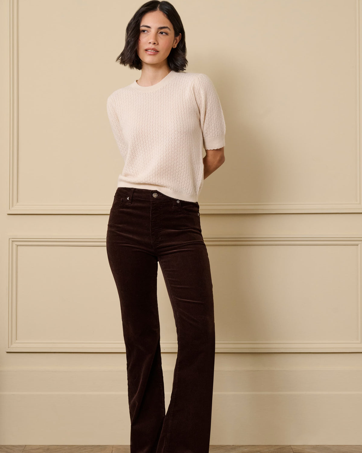 Gathered Honeycomb Sweater in Cream