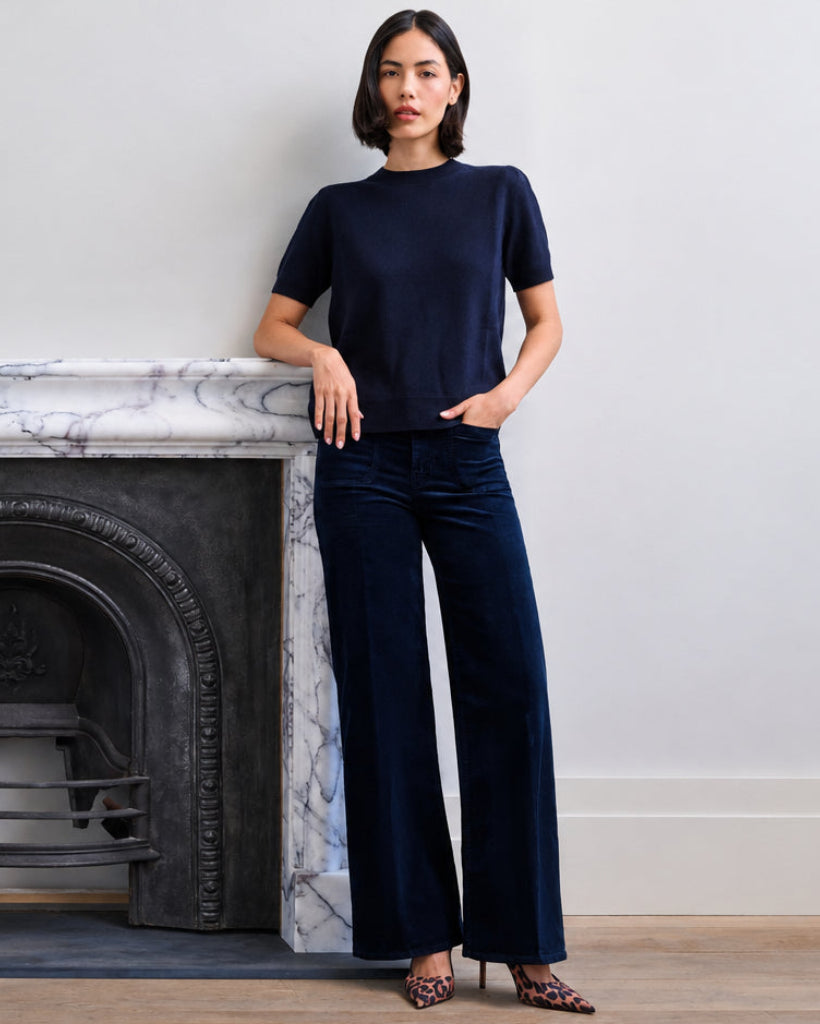 Le Slim Palazzo with Modernist Pockets in Navy Cord