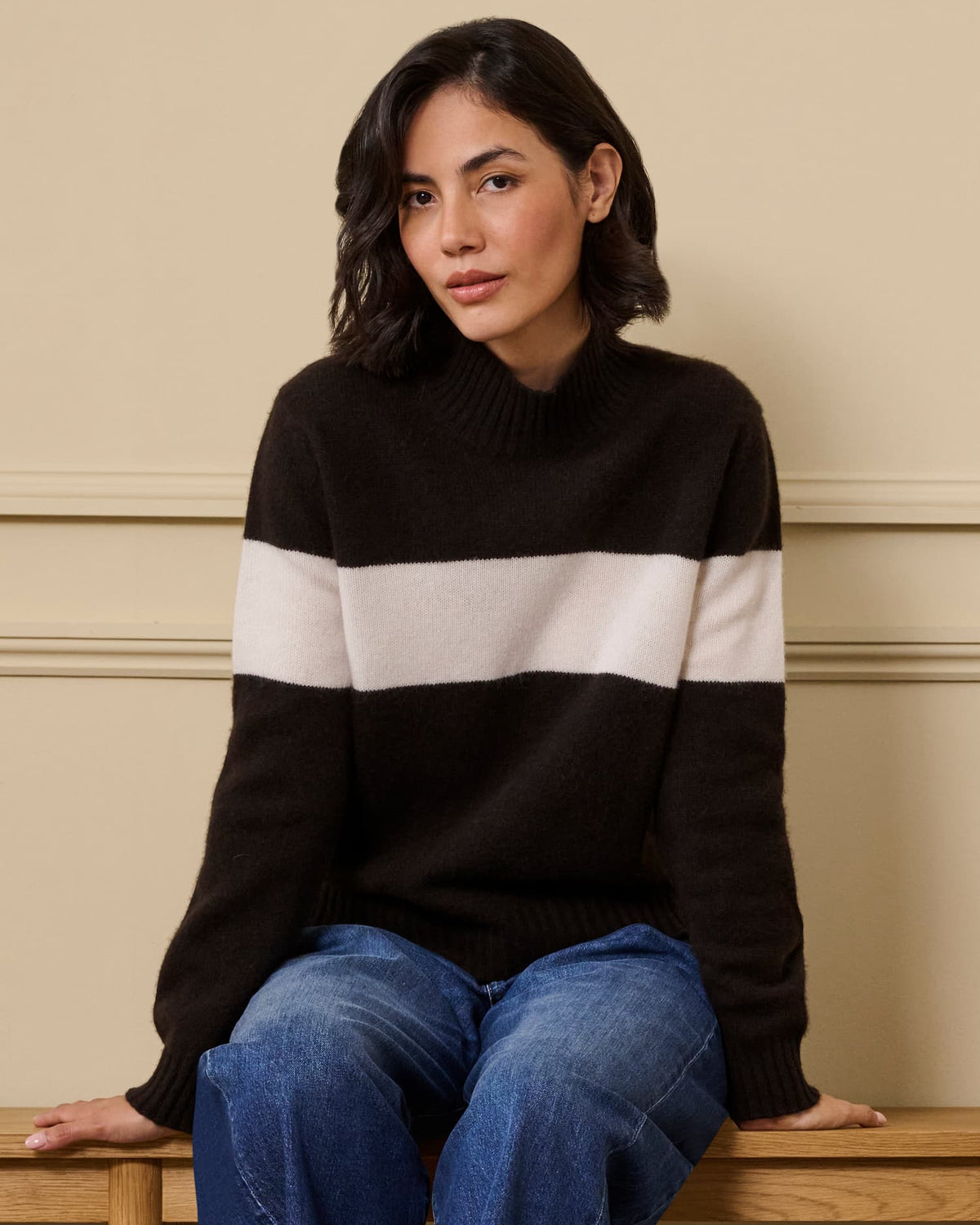 One Stripe Turtleneck Jumper in Bitter