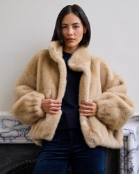 Iris Shaved Mink Bomber in Latte Multi