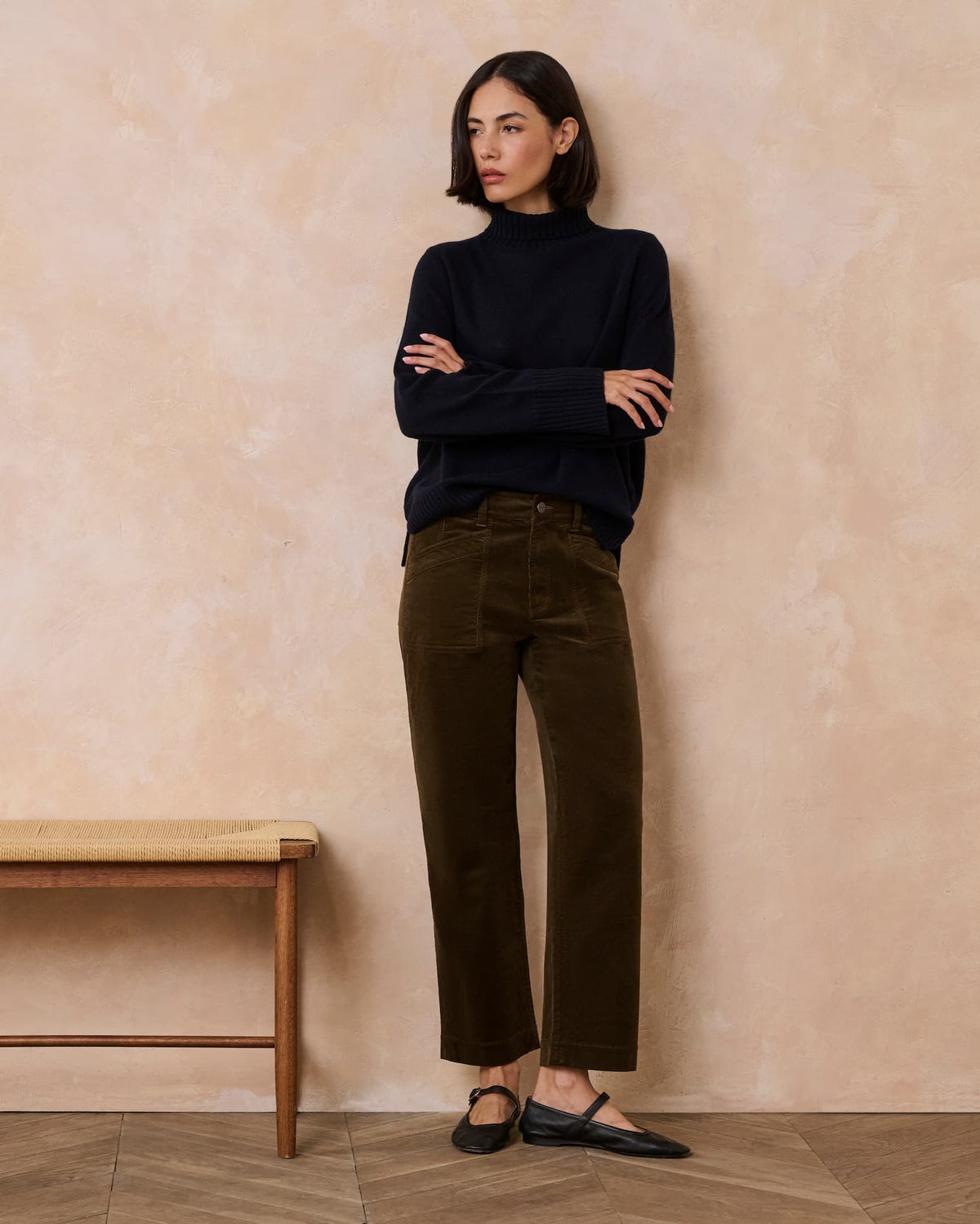 Quincy Ankle Straight Trouser in Fern Cord
