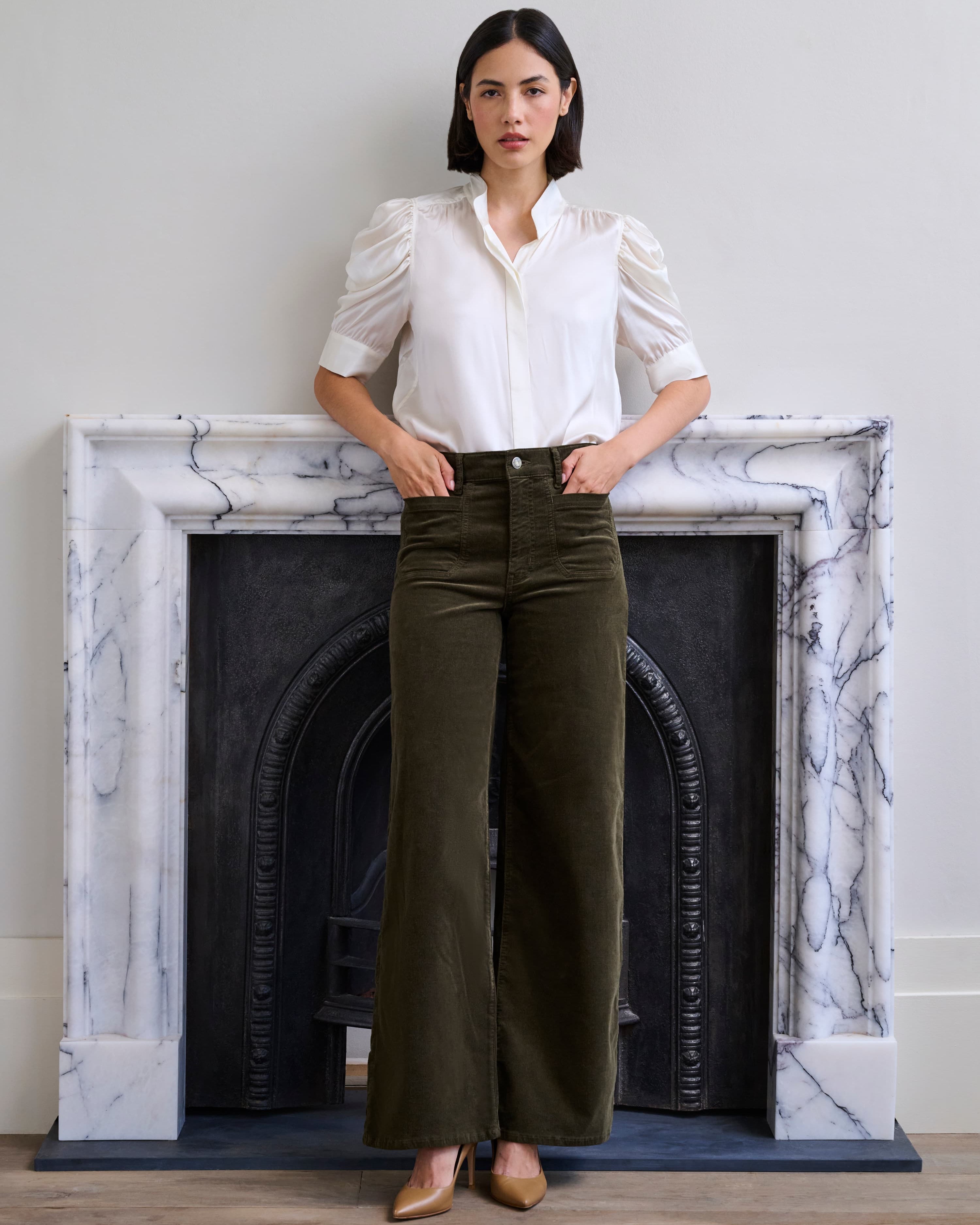 Le Slim Palazzo with Modernist Pockets in Rich Military Cord