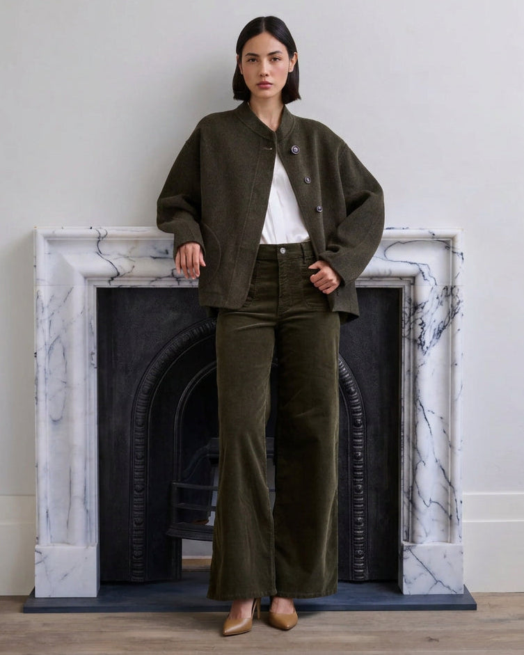 Le Slim Palazzo with Modernist Pockets in Rich Military Cord