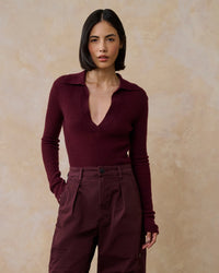 Simone Polo Sweater in Burgundy