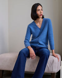 Boiled Long Sleeve V-Neck Cardigan in Blue Slate