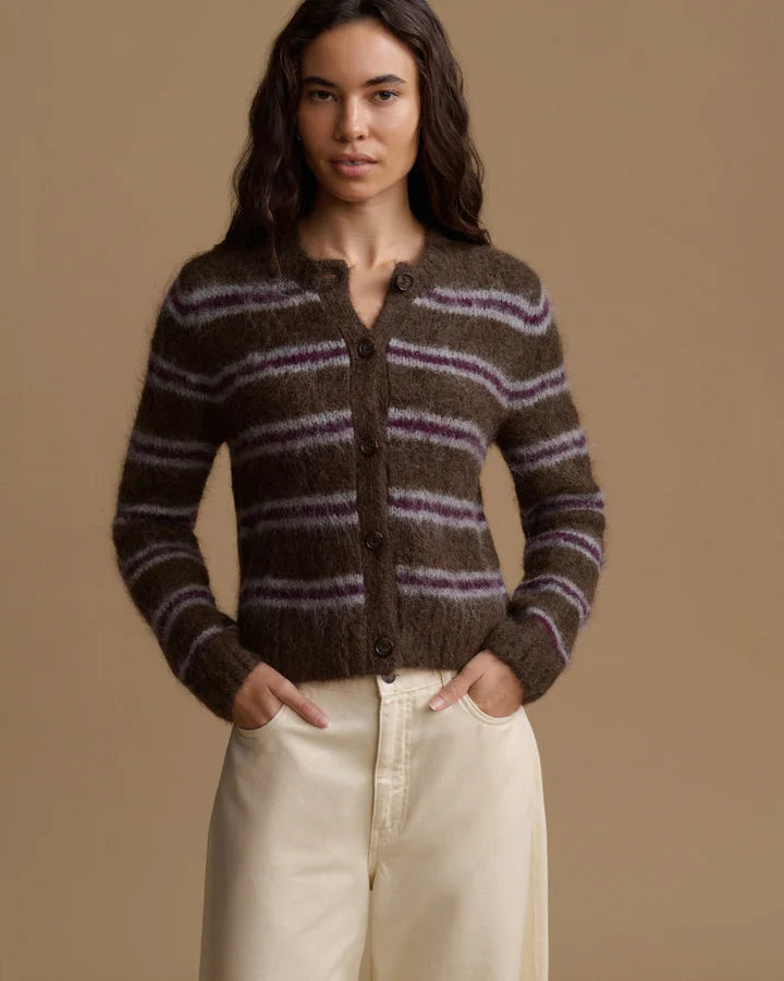The Timber Cardigan in Bordeaux Stripe