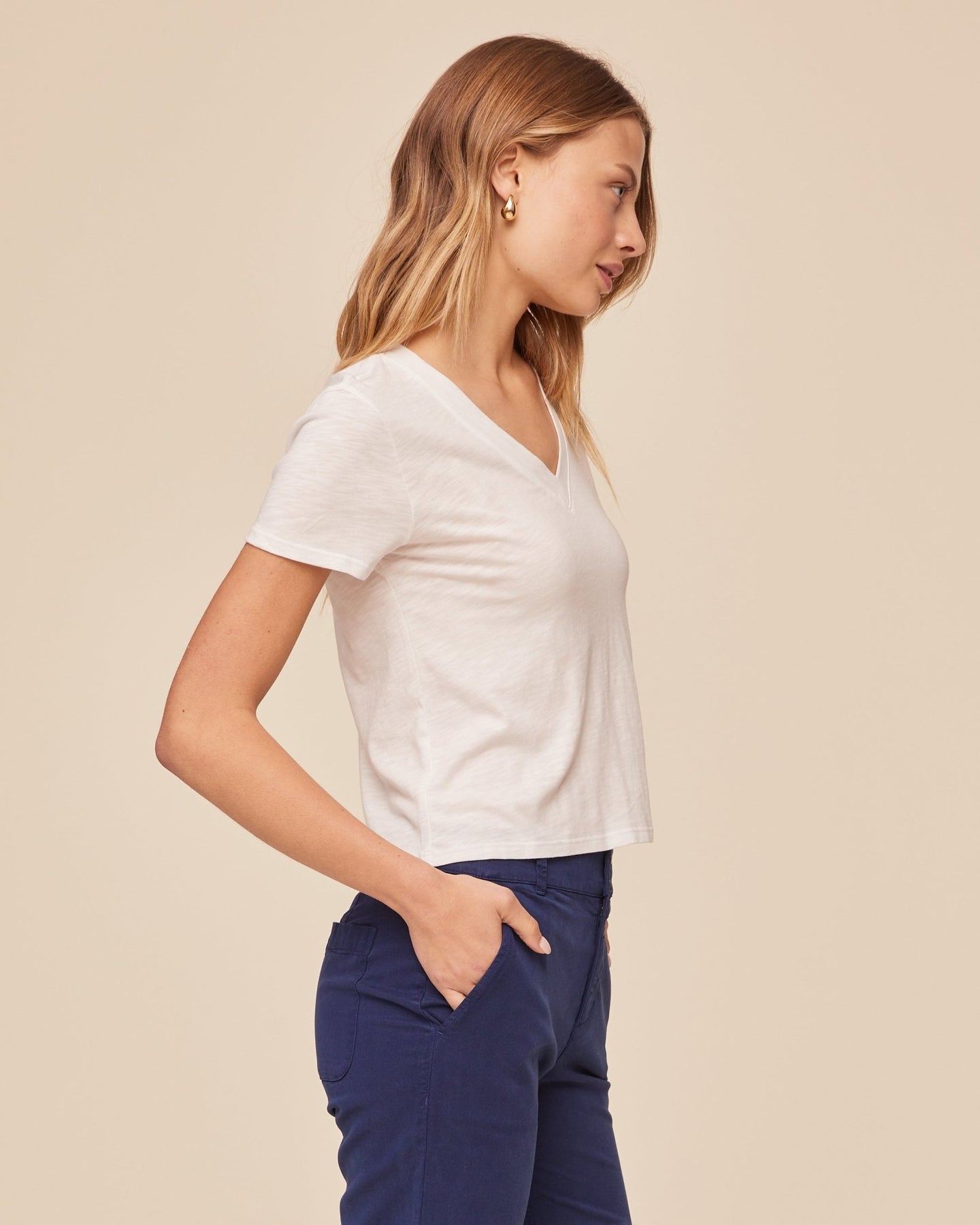 V Neck Tee in White