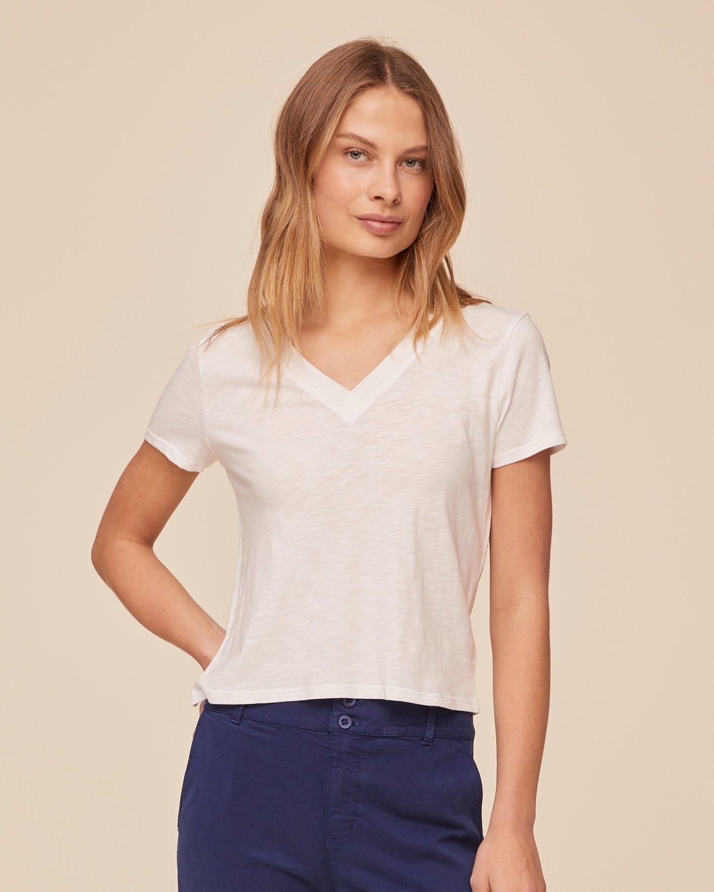 V Neck Tee in White