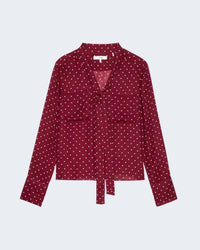 The Modern Tie Blouse in Deep Garnet Polka Dot