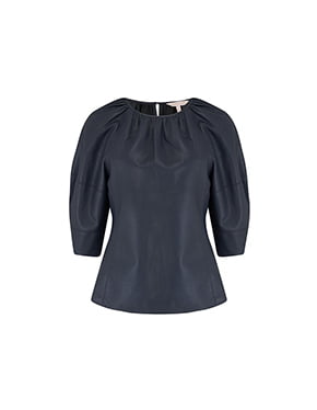 REBECCA TAYLOR - Vegan Leather Blouse In Dark Navy