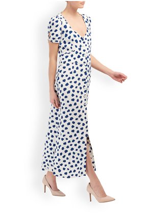 Rixo Miranda Dress in White and Blue Tulip Spot