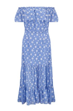Rixo Queenie Dress in Powder Blue Silver Spot